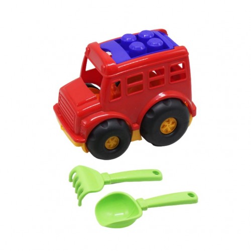 Автобус "Бусик №1" + лопатка і грабельки (червоний) (Colorplast)