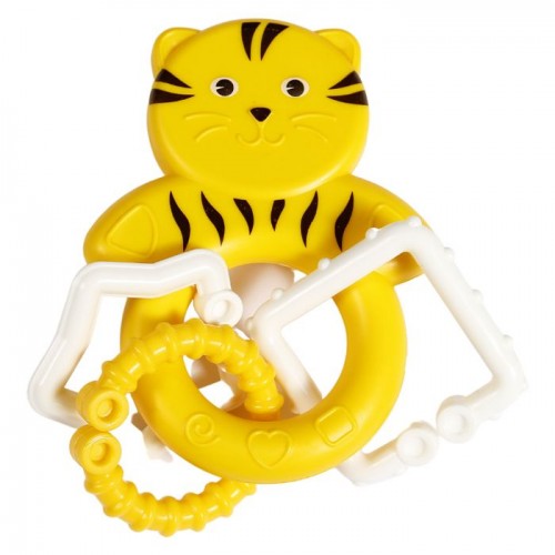 Игрушка-погремушка желтый котик с кольцами (Lindo)