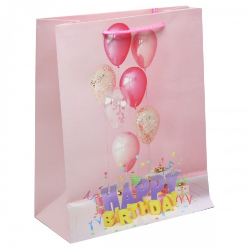 Пакет бумажный "Нарру Birthday", розовый (Malevaro)
