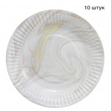Одноразовые тарелки, белые с золотом (10 шт)