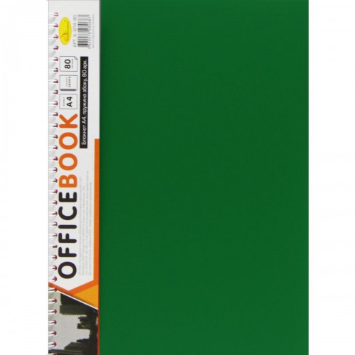 Блокнот "Office Book" A4, 80 арк., пластик, пружина збоку зелений (Апельсин)