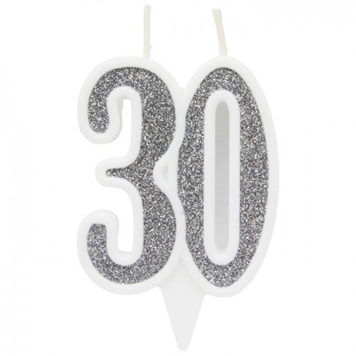 Свічка декоративна "30", срібло (MiC)