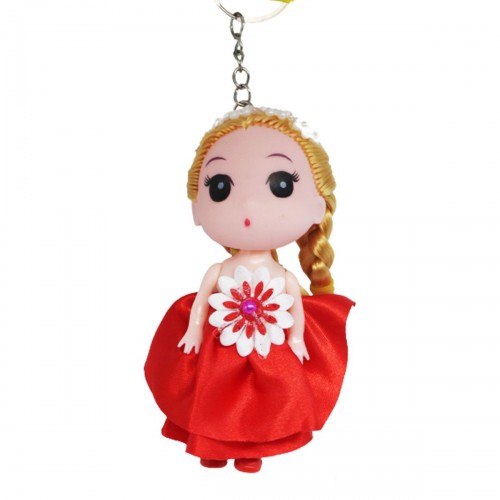 Лялька-брелок у сукні з ромашкою, червоний (MiC)