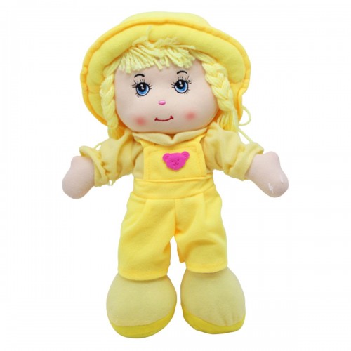 Мʼяка лялька "Дівчинка у комбінезоні", жовта (MiC)