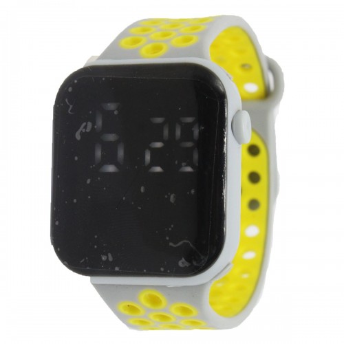 Електронний годинник жовтого кольору з кольоровим дисплеєм