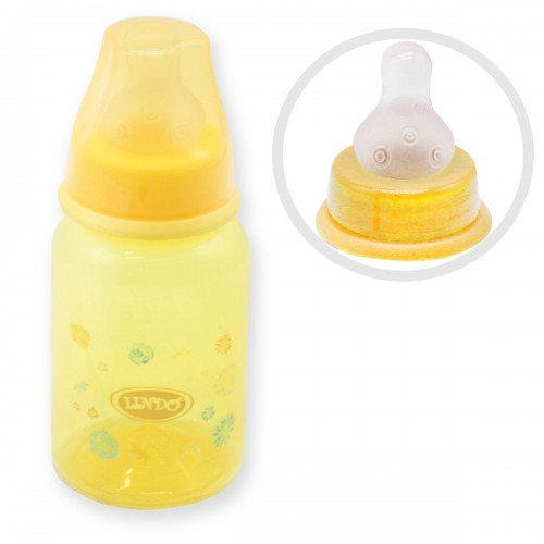 Дитяча пляшечка з соскою 125 мл, жовта (Lindo)