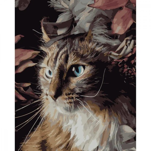 Картина по номерам "Кот в цветах" ★★★ (Brushme)