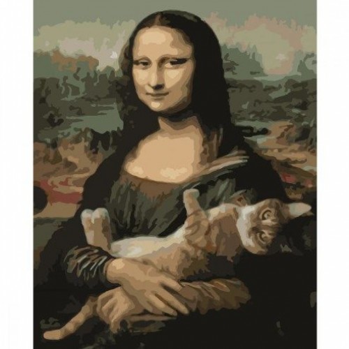 Картина по номерам "Мона Лиза и кот" ★★★ (Strateg)