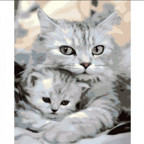 Картина по номерам "Кошка и котенок" ★★★ (Strateg)