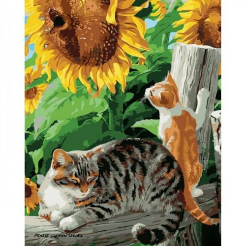 Картина за номерами "Котики під соняшниками" ★★★★ (Strateg)