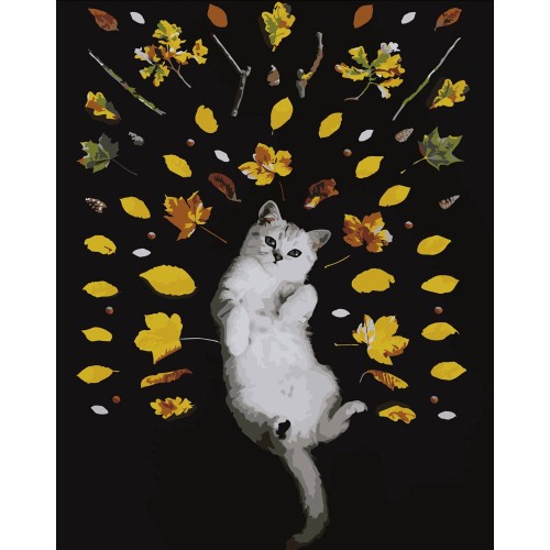 Картина по номерам "Осенний котик" ★★★★ (Strateg)