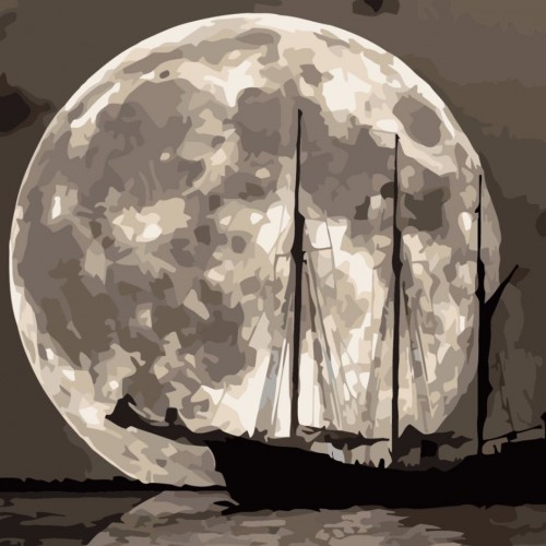 Картина по номерам "Корабль на фоне Луны" ★★★★ (Strateg)