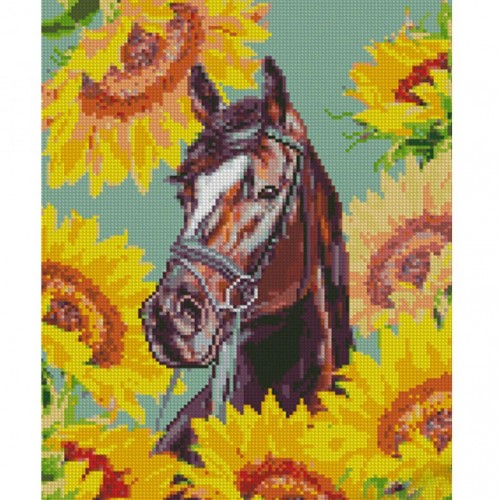 Алмазна мозаїка "Кінь серед соняхів" 30х40 см (Strateg)
