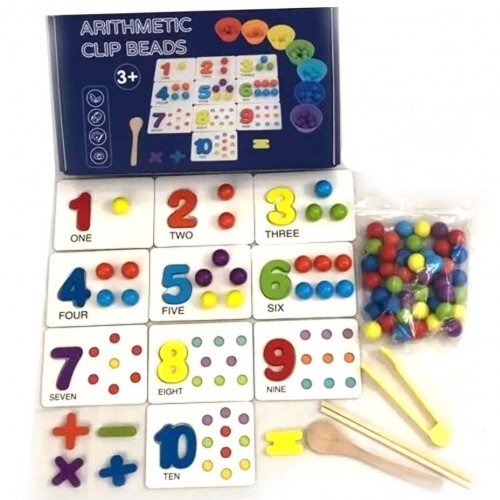 Деревянная гра "Arithmetic Clip Beads", 7 формочек, столовые приборы