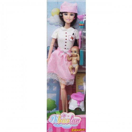 Кукла "Медсестра" с ребенком (в розовой юбке) (MiC)
