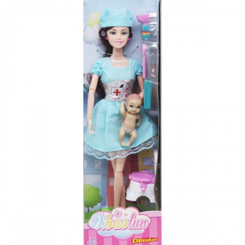 Кукла "Медсестра" с ребенком (в голубом платье) (MiC)