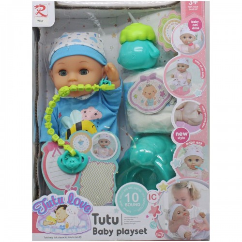 Пупс "Tutu Baby playset", музичний чіп, характерні звуки та фрази, заплющує очі, аксесуари, в коробці (RONG LONG)