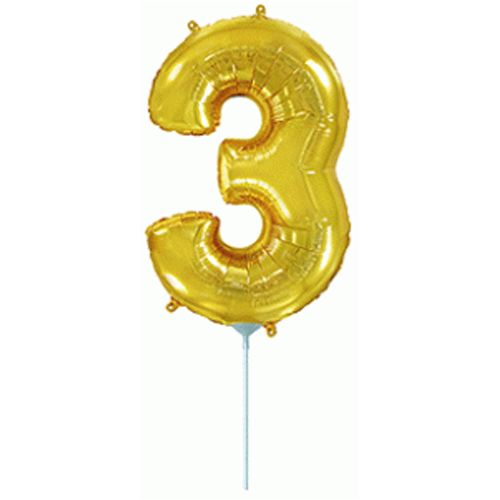 Кулька фольгована "День Народження: Цифра 3", міні, золото (FlexMetal)