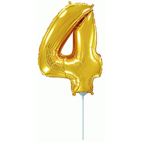 Шарик фольгированный "День Рождения: Цифра 4", мини, золото (FlexMetal)