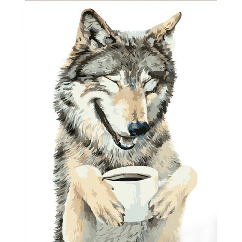 Картина по номерам "Волк и чашечка" ★★★ 40х30 см (Strateg)