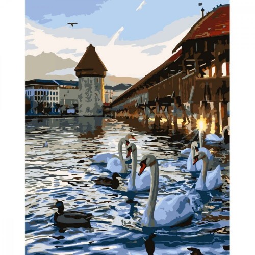 Картина по номерах Лебеді на воді 30х40 см (Strateg)