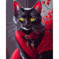 Картина по номерах Котик у червоному 40х50 см