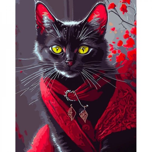 Картина по номерах Котик у червоному 40х50 см (Strateg)