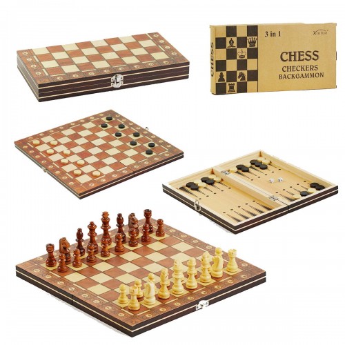 Шахи С 45103 (60) 3в1, магнітні, деревʼяна дошка, деревʼяні шахи, в коробці (Xinliye)