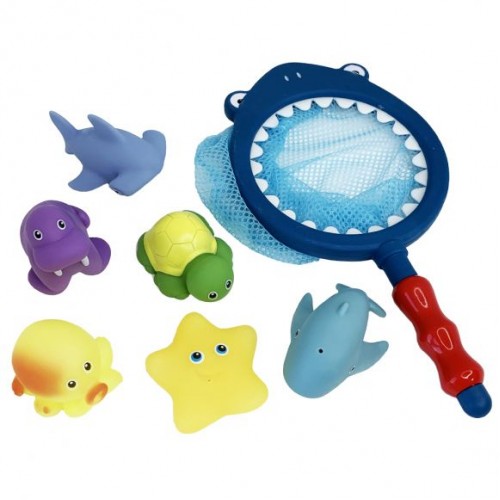 Ігровий набір для купання "Сачок акула", 6 іграшок (Grechi)