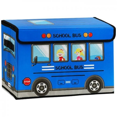 Кошик-пуфик для іграшок "Шкільний автобус", синій (MiC)