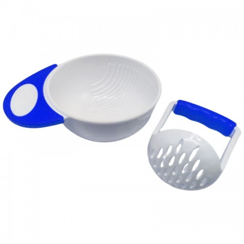 Чаша для подрібнення їжі пластикова (біла з синім) (Lindo)