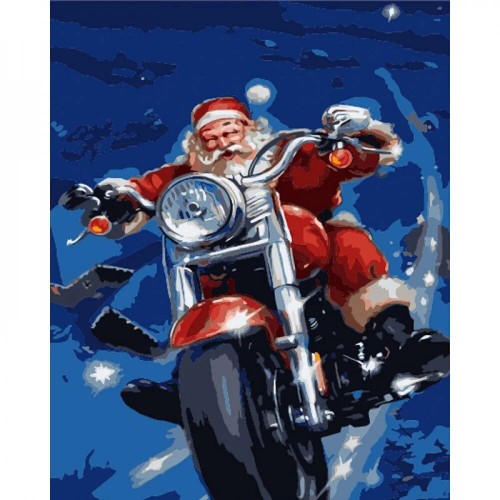 Картина за номерами "Дід Мороз на мотоциклі" ★★★★ (Strateg)