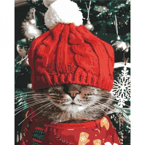 Картина за номерами "Котик в шапочці" ★★★★ (Strateg)