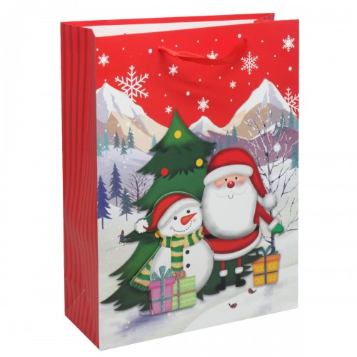 Пакет подарунковий "Санта зі сніговиком" (30х40 см) (MiC)