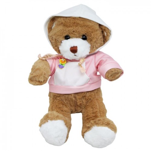 Мʼяка іграшка "Ведмедик у капюшоні" в рожевому, 30 см Вид 1 (MiC)