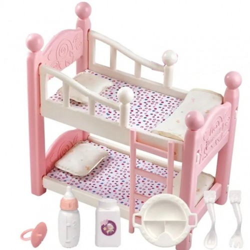 Ліжко для ляльки W 6910 B двоповерхове, 50х38х55, посуд, пустушка, в коробці (Wandalong)