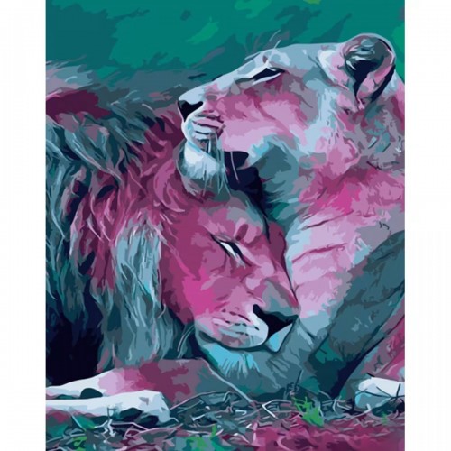 Картина по номерам "Любовь львов" ★★★ (Strateg)