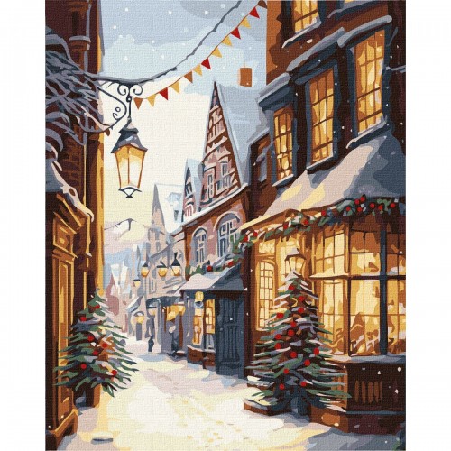 Картина по номерам "Рождественская улица" ★★★★ (Ідейка)