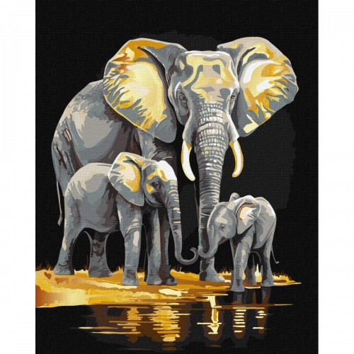 Картина по номерам с красками металлик "Семейство слонов" ★★★ (Ідейка)