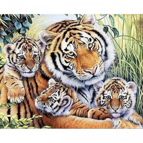 Алмазная мозаика "Тигриная семья" 50х40 см (Strateg)
