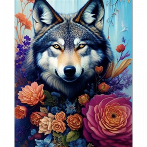 Алмазна мозаїка "Вовк серед квітів" 40х50 см (Strateg)