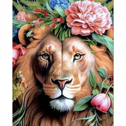 Алмазна мозаїка "Лев у квітковій короні" 40х50 см (Strateg)