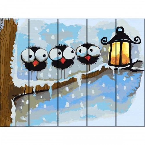 Картина по номерам на дереве "Зимние галчонки" 30х40 см (Art Story)