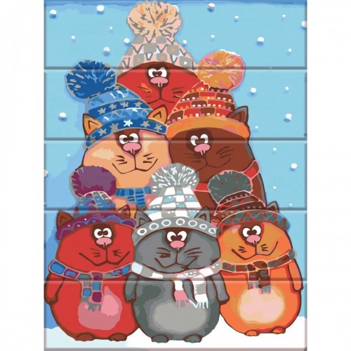 Картина по номерам на дереве "Зимние котики" 30х40 см (Art Story)