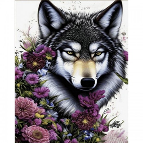 Алмазна мозаїка "Вовк у квіточках" 30х40 см (Strateg)