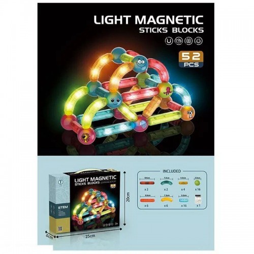 Магнитный конструктор светящийся "Light Magnetic Sticks blocks", 52 дет (MiC)