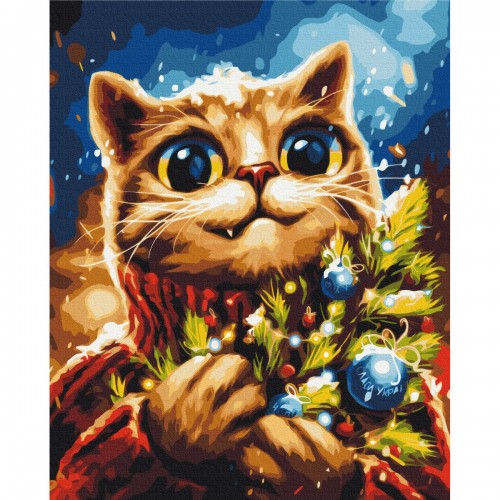 Картина по номерам "Новогодний котик" ★★★★ (Brushme)