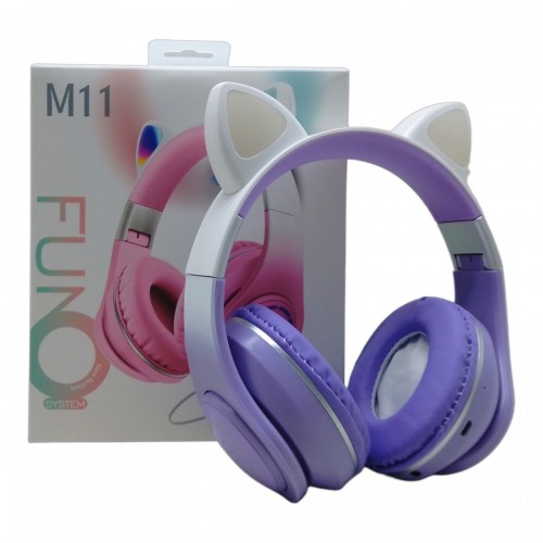 Навушники бездротові "Котик", з підсвічуванням (фіолетові) (MiC)