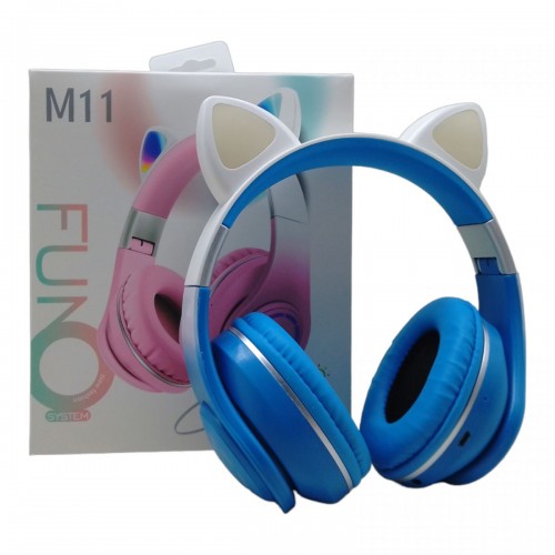 Навушники бездротові "Котик", з підсвічуванням (блакитні) (MiC)