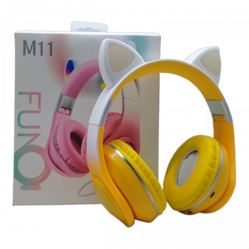 Навушники бездротові "Котик", з підсвічуванням (жовті) (MiC)